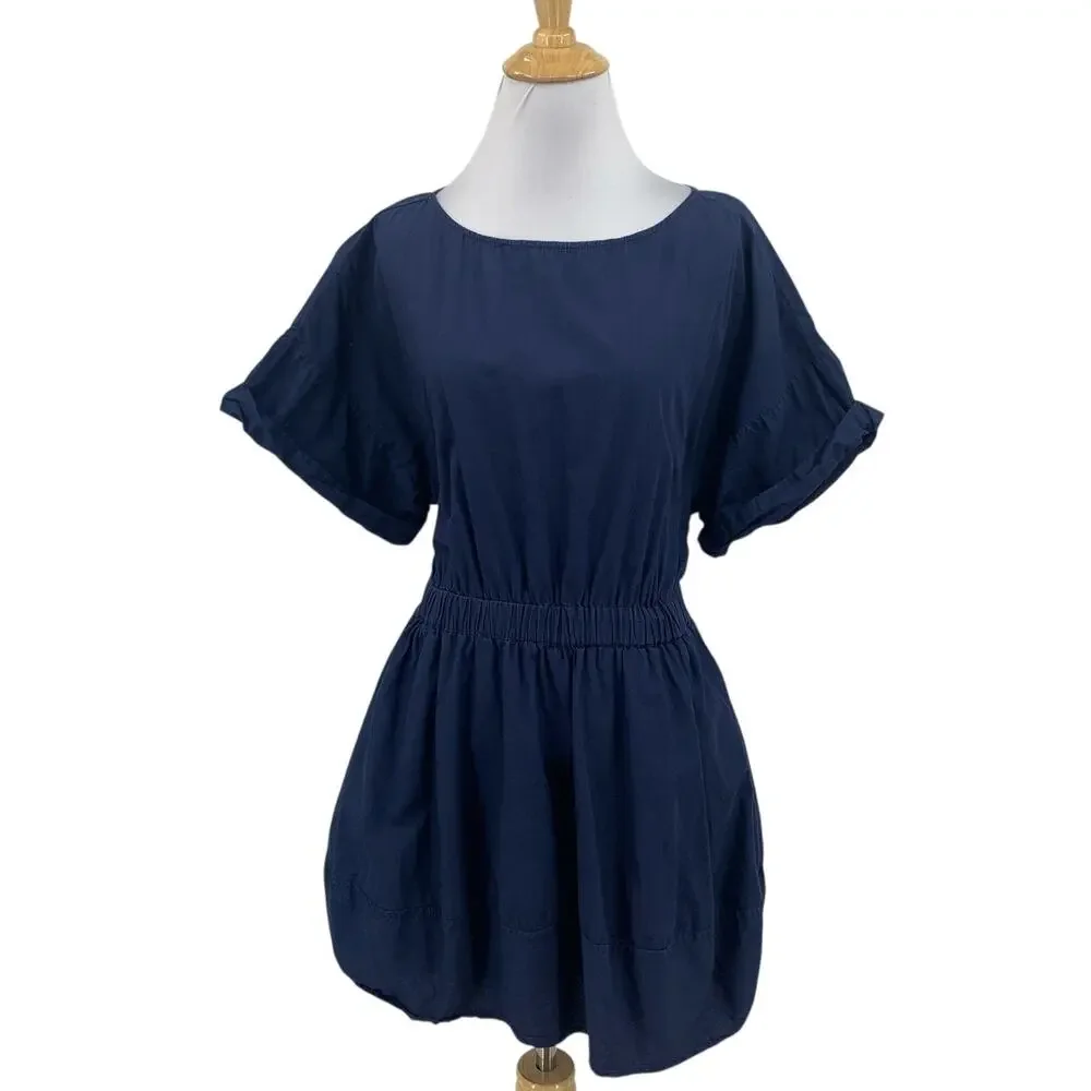 Free People Dress Women S Small Navy Cuffed Short Sleeve Keyhole Back Lined Mini